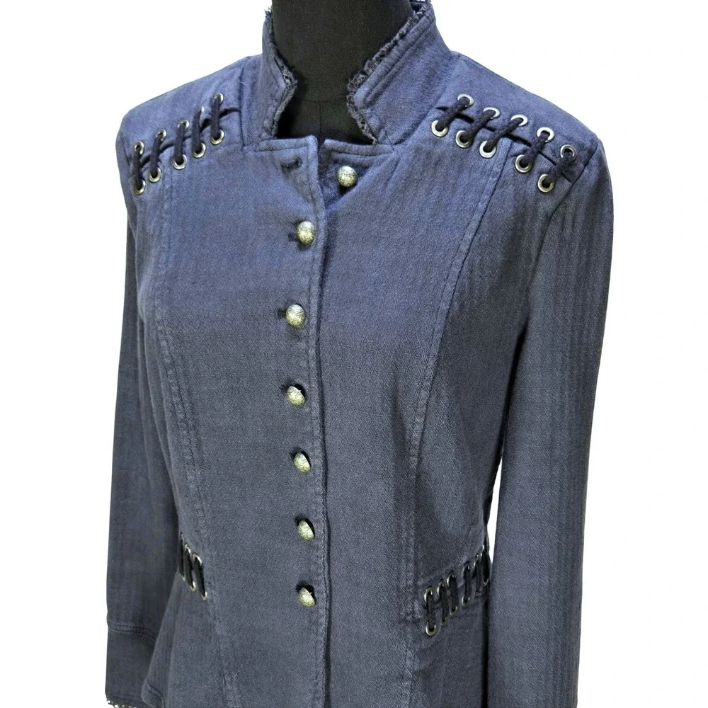 Women's Free People Medium Lace Up Victorian Military Jacket Lace Trim Witchy